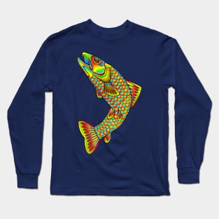 Psychedelic Rainbow Trout Fish Long Sleeve T-Shirt